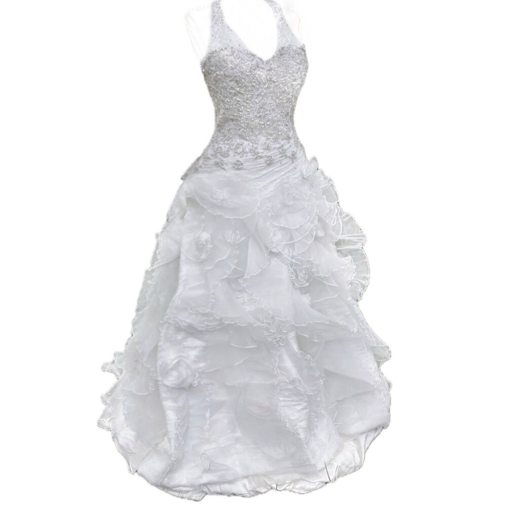 $10k Stephen Yearick Wedding Dress Size 6 Waist-27” Princess Beaded Ruffle Tulle